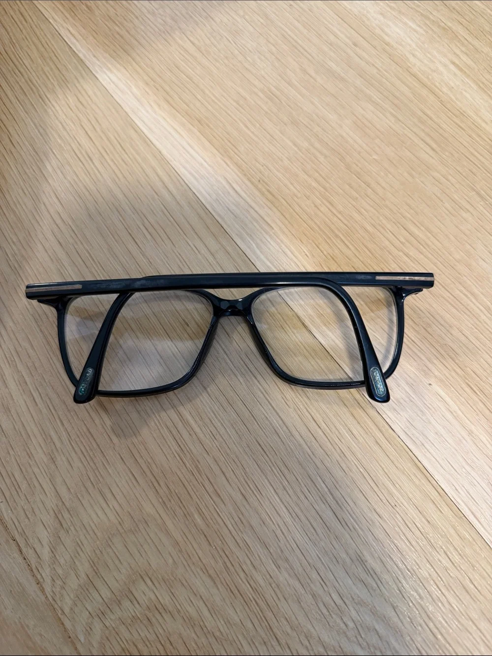 Tom Ford Black and Gold Rectangular Eyeglasses with Branded Case